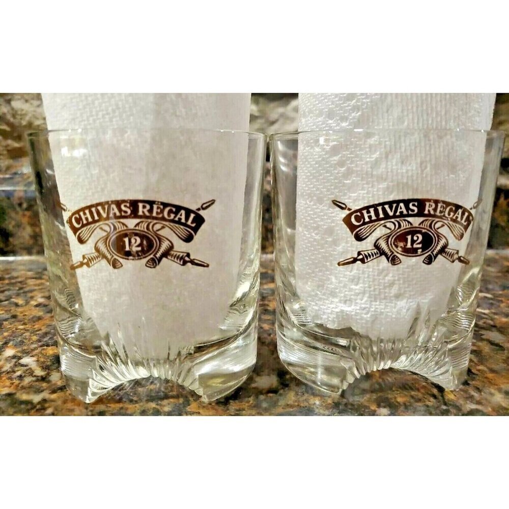 2 Chivas Regal 12 Clear Whiskey Lowball Short Rock Old Fashion Rastal Glass Cup